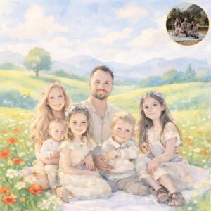 Custom Dreamy Watercolor Portrait from Photo – Soft Hand-Painted Illustration for Couple, Family, Pet or Single | Personalized Art Print & Meaningful Gift