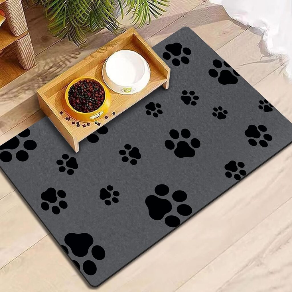 Quick-Dry Pet Feeding Mat with Paw Print Design